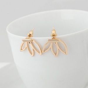 Gold Bar + Lotus Petal Stud Drop Earrings